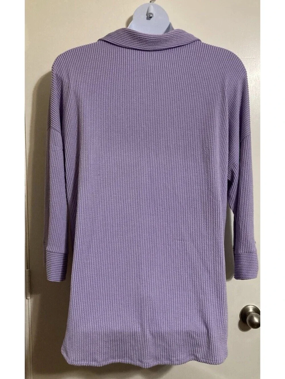 Women Lovely Melody Purple 3/4 Sleeve Button Up Polyester Blend Top Sz 2XL